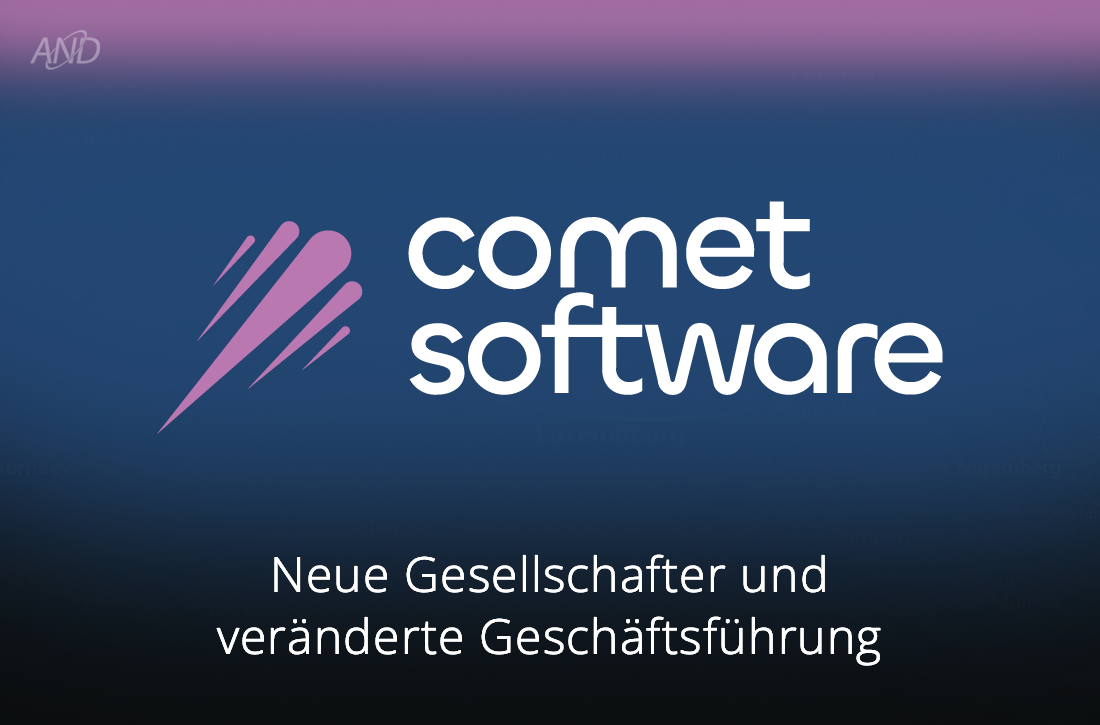 Title image with the comet software logo and the lettering "New ownership and restructured management"